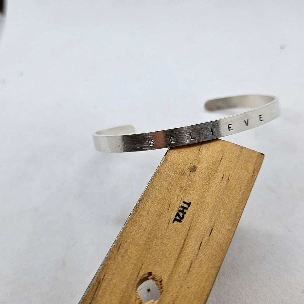 Sterling Silver BELIEVE Cuff Bracelet 925